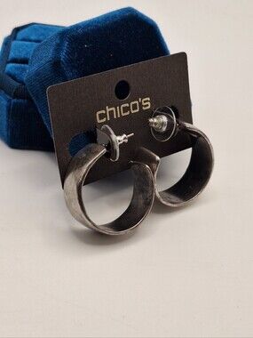 Chico's NWT Antiqued Silver Tone Wide Hoop Earrings